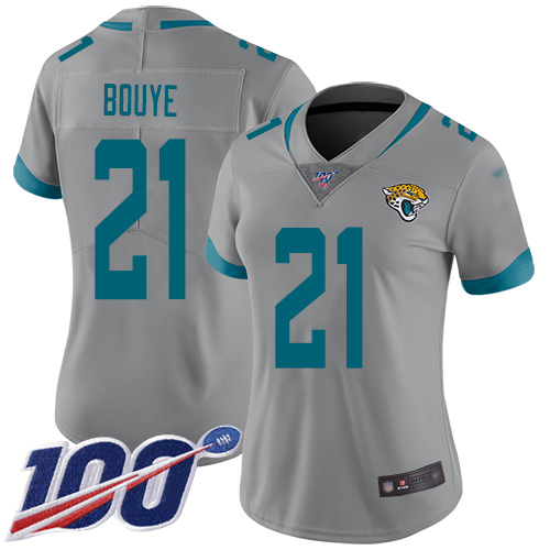 Nike Jacksonville Jaguars #21 A.J. Bouye Silver Women Stitched NFL Limited Inverted Legend 100th Season Jersey->women nfl jersey->Women Jersey
